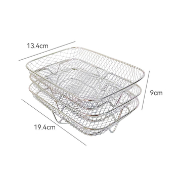 Raft dreptunghiular din oțel inoxidabil, trei niveluri pentru friteuză cu aer – 304, plasă grill, aburire, uscare, stivuire