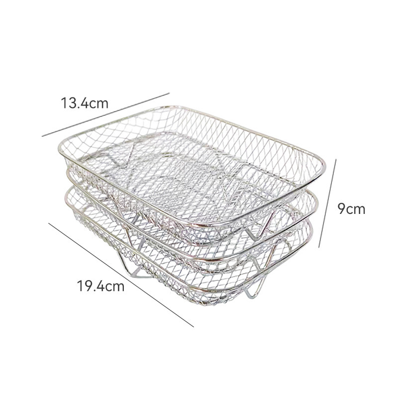 Raft dreptunghiular din oțel inoxidabil, trei niveluri pentru friteuză cu aer – 304, plasă grill, aburire, uscare, stivuire