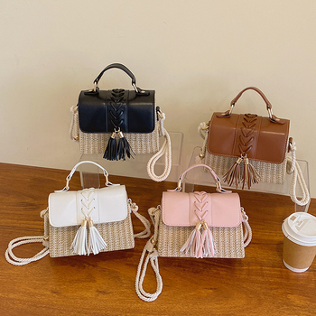 Ženska slamena torbica, mala kvadratna forma, crossbody, plaža, ležerni stil