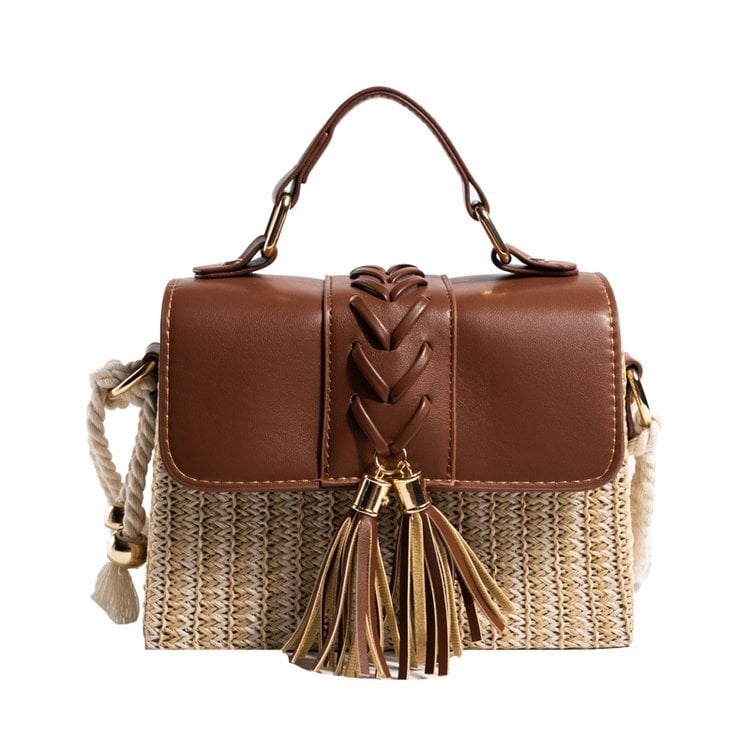Ženska slamena torbica, mala kvadratna forma, crossbody, plaža, ležerni stil