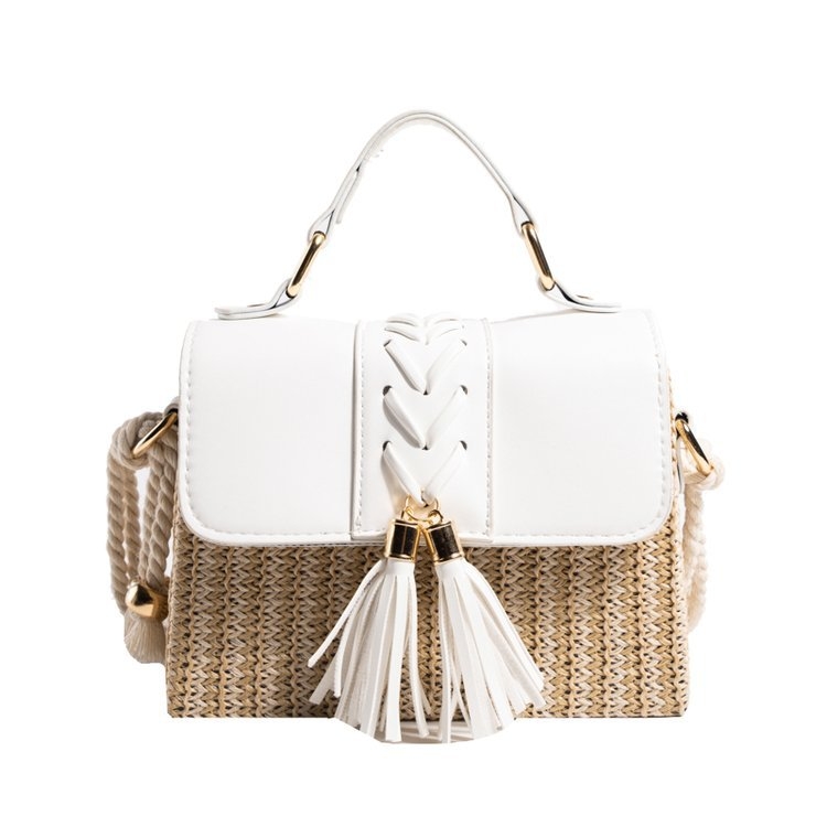 Ženska slamena torbica, mala kvadratna forma, crossbody, plaža, ležerni stil