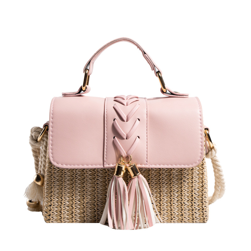 Ženska slamena torbica, mala kvadratna forma, crossbody, plaža, ležerni stil
