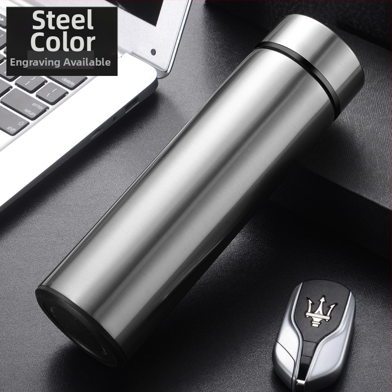 Cană termică din oțel inoxidabil 304 cu infuzor de ceai, capac filet, corp drept, design modern minimalist, imprimare logo disponibil