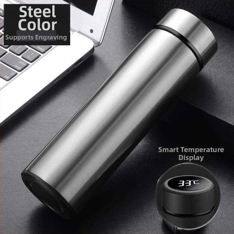 Cană termică din oțel inoxidabil 304 cu infuzor de ceai, capac filet, corp drept, design modern minimalist, imprimare logo disponibil