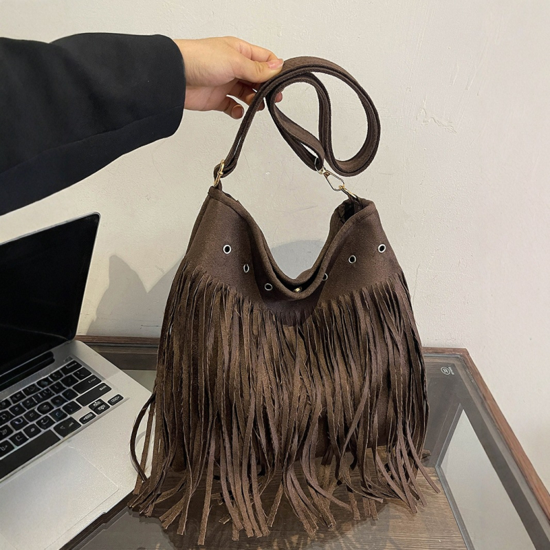 Torba preko ramena s resicama, velika kapaciteta, ženski stil, korejski stil, jednostavan svakodnevni dizajn