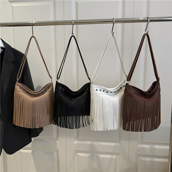 Francuska retro bucket torba s resicama za žene, ljeto 2025, mekana PU koža, crossbody s jednim ramenom