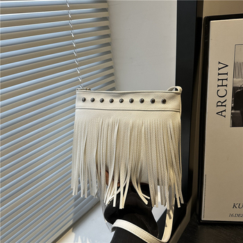 Francuska retro bucket torba s resicama za žene, ljeto 2025, mekana PU koža, crossbody s jednim ramenom