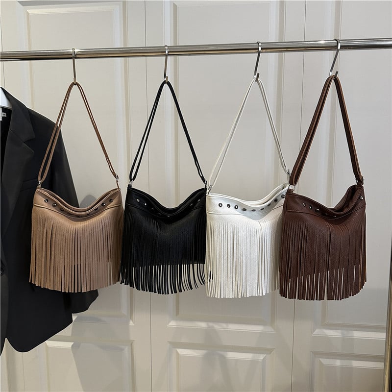 Francuska retro bucket torba s resicama za žene, ljeto 2025, mekana PU koža, crossbody s jednim ramenom