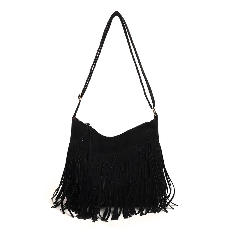 Ženska torbica s resicama od semiša, smeđa mat boho crossbody torba, 2024