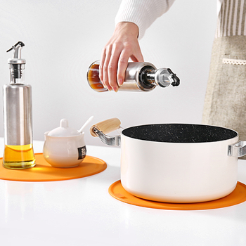 Covoraș din silicon stil japonez pentru izolație termică a vaselor și farfuriilor, rezistent la temperaturi înalte, anti-murdărire, formă circulară, dimensiune mare