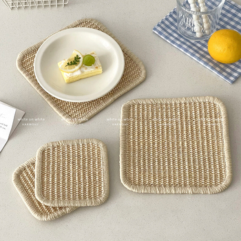 Covoraș termic din sisal natural, stil japonez pentru bucătărie, pentru oale, boluri și căni
