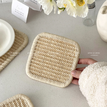 Covoraș termic din sisal natural, stil japonez pentru bucătărie, pentru oale, boluri și căni