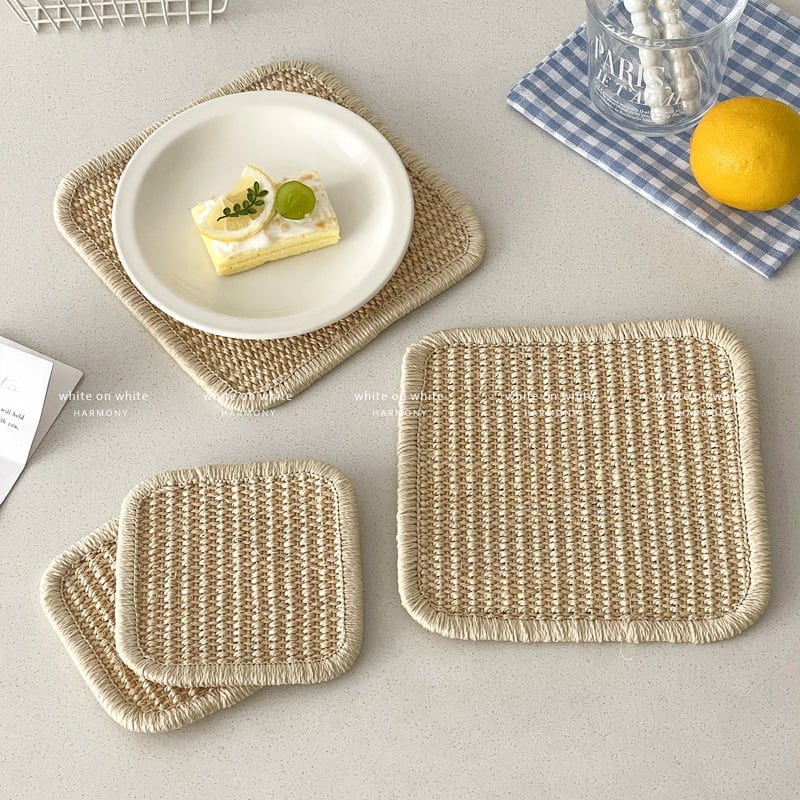 Covoraș termic din sisal natural, stil japonez pentru bucătărie, pentru oale, boluri și căni