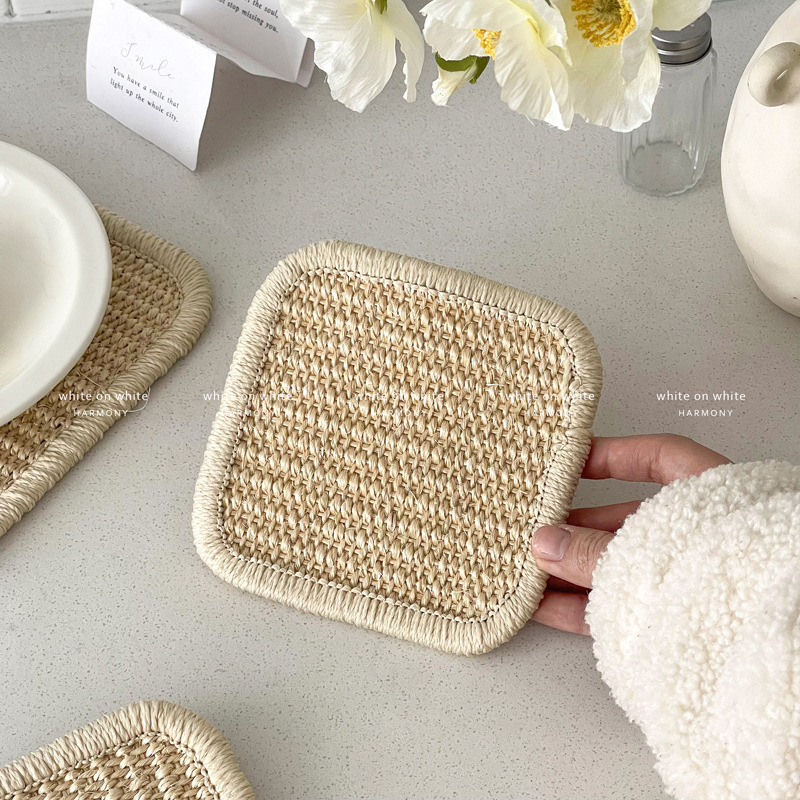 Covoraș termic din sisal natural, stil japonez pentru bucătărie, pentru oale, boluri și căni