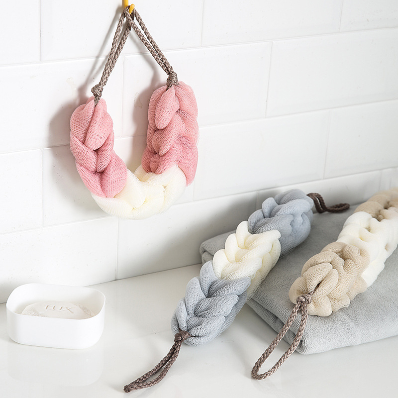 Bandă de baie lungă pentru exfoliere și scrub al spatelui, formă de floare de baie