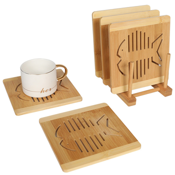 Suporturi din bambus cu decupaj, pătrate, pentru farfurii și boluri, izolație termică, design minimalist modern
