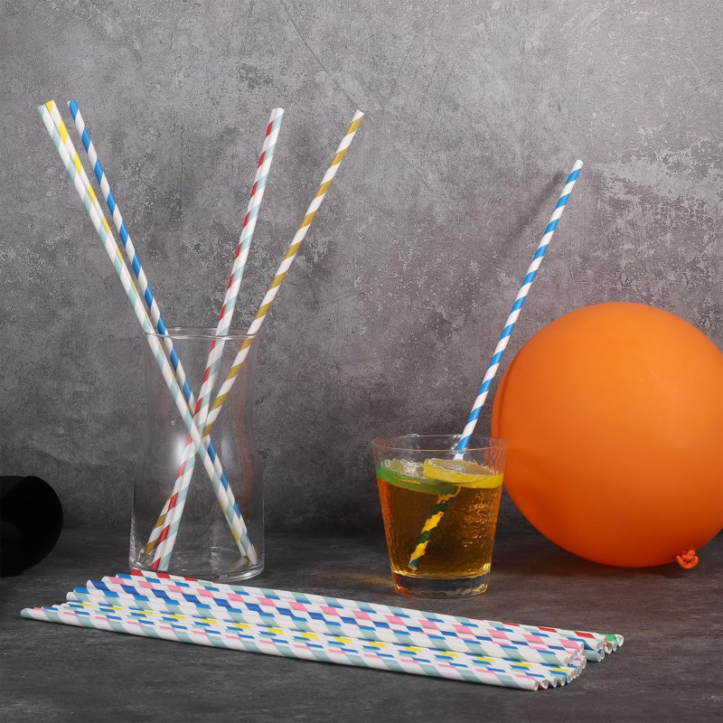 100-komadni paket papirnih slamki različitih boja, slamke s prugama i štapići za marshmallows
