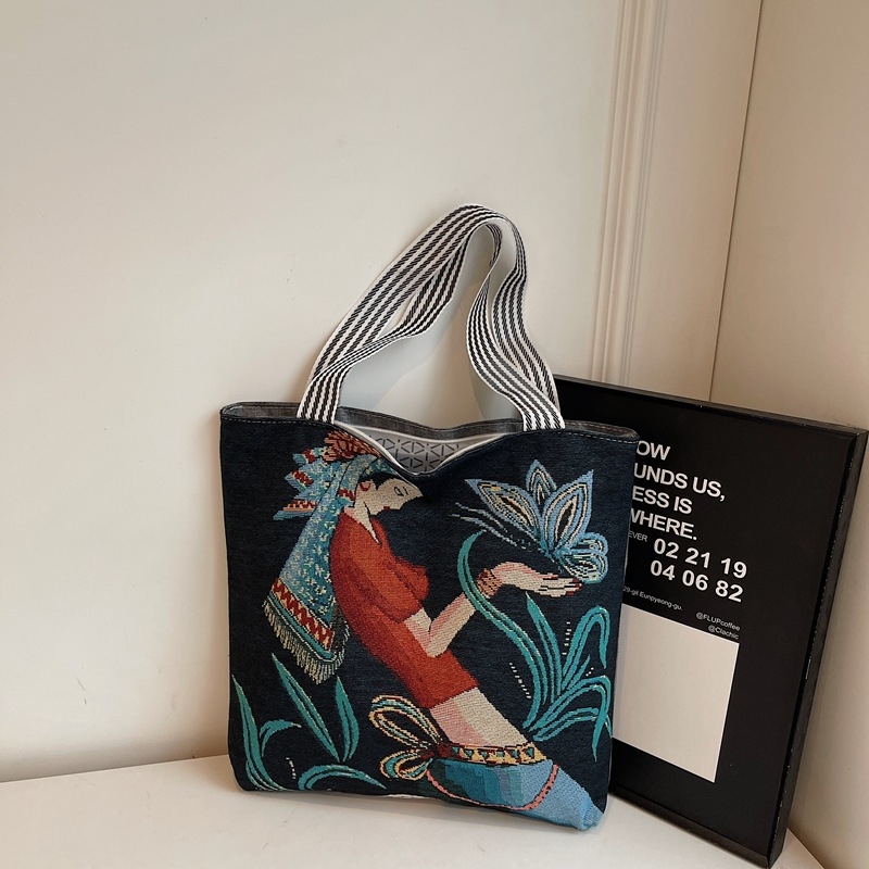 Torba od platna s izšivanjem, vintage etno stil, velika kapaciteta, za svakodnevnu upotrebu