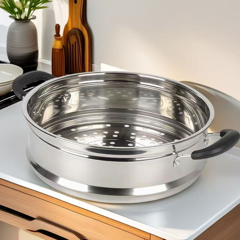 Coș de aburi din oțel inoxidabil 201, cu mâner, suport universal rezistent la temperaturi înalte pentru plite electrice, grilă de abur cu margine plată 30–40 cm