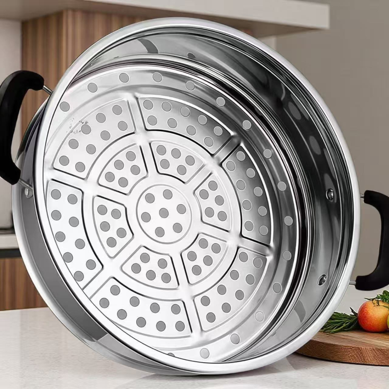 Coș de aburi din oțel inoxidabil 201, cu mâner, suport universal rezistent la temperaturi înalte pentru plite electrice, grilă de abur cu margine plată 30–40 cm