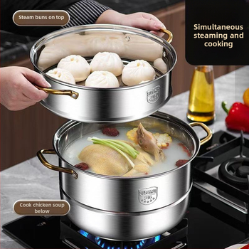 Fengshi oală de aburi din oțel inoxidabil 316, extra gros, pentru uz casnic, cu 2-4 niveluri, compatibilă cu plita cu inducție și gaz