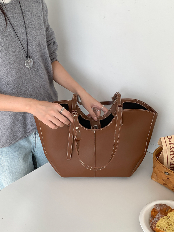 Korejska nova retro ležerna tote torba velikog kapaciteta od PU, pogodna za svakodnevnu upotrebu