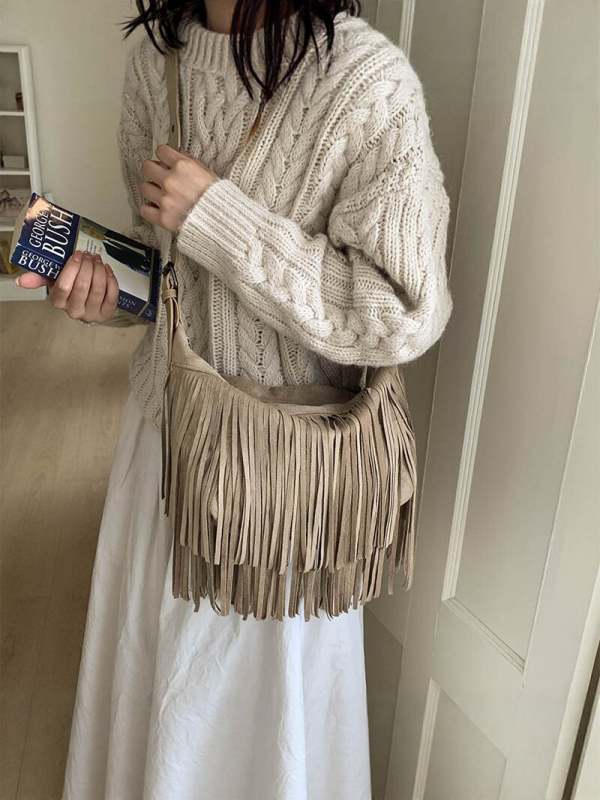 Ženska torba s resicama, crossbody torba, boho retro stil, velika kapacitet, moderna i svestrana