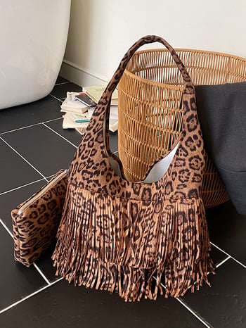 Ženska torba tote velike kapacitete s resicama, retro stil, jesen 2025 moda, PU materijal, vedro-stil