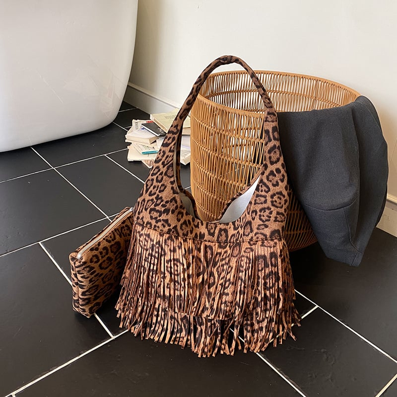 Ženska torba tote velike kapacitete s resicama, retro stil, jesen 2025 moda, PU materijal, vedro-stil