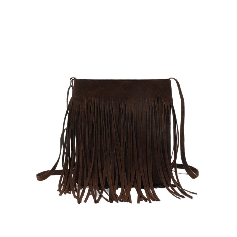 Ženska torbica smeđe boje, retro zapadnjački stil s resicama, boho stil, crossbody torba