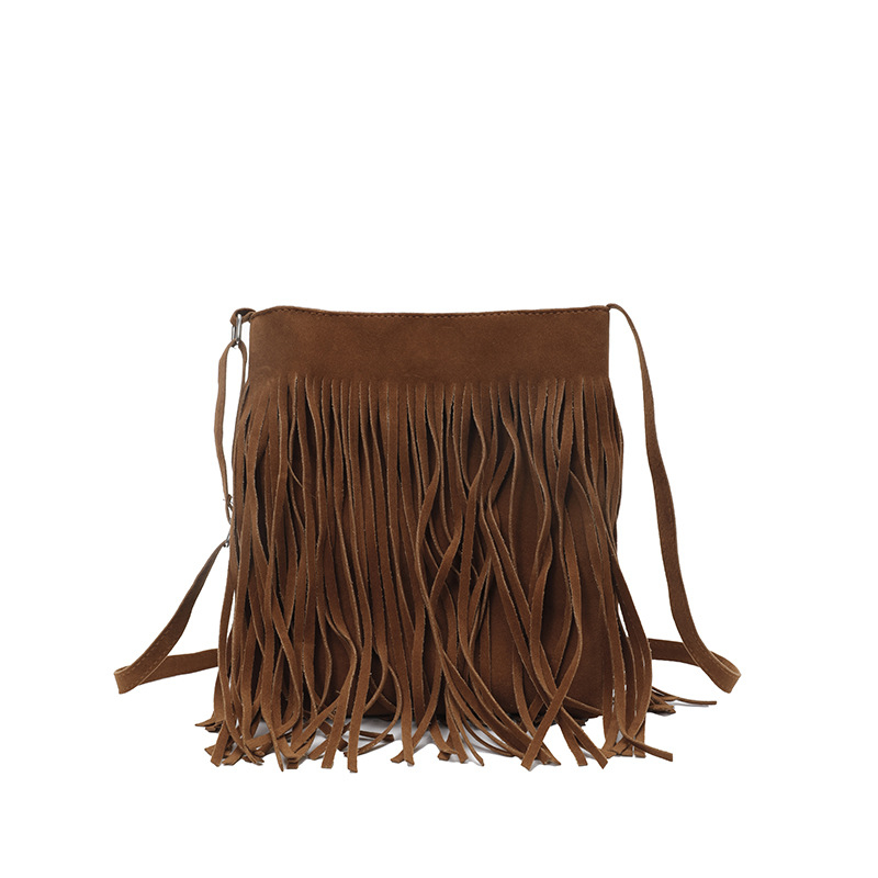 Ženska torbica smeđe boje, retro zapadnjački stil s resicama, boho stil, crossbody torba