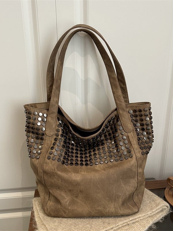 Torba tote velikog kapaciteta u korejskom stilu s nitima, minimalistična i svestrana, praktična za ručno nošenje i preko ramena, bucket bag