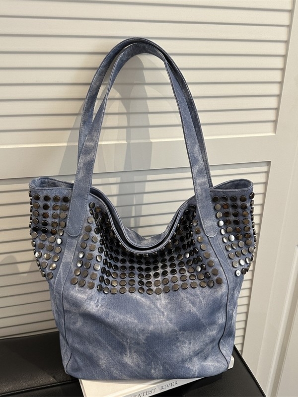 Torba tote velikog kapaciteta u korejskom stilu s nitima, minimalistična i svestrana, praktična za ručno nošenje i preko ramena, bucket bag