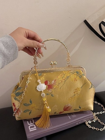 2026 ljeto – nova verzija s nacionalnim stilom, resice i cvijeće, večernja torbica s okvirnim zatvaračem, crossbody, retro stil