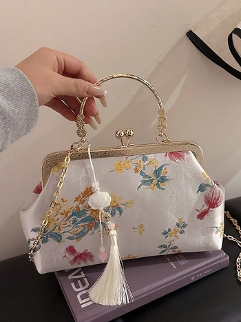 2026 ljeto – nova verzija s nacionalnim stilom, resice i cvijeće, večernja torbica s okvirnim zatvaračem, crossbody, retro stil