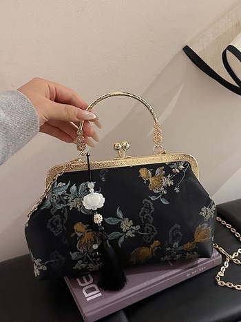 2026 ljeto – nova verzija s nacionalnim stilom, resice i cvijeće, večernja torbica s okvirnim zatvaračem, crossbody, retro stil