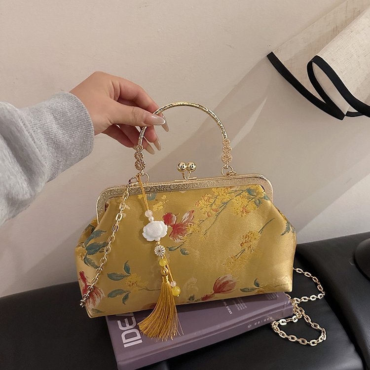 2026 ljeto – nova verzija s nacionalnim stilom, resice i cvijeće, večernja torbica s okvirnim zatvaračem, crossbody, retro stil
