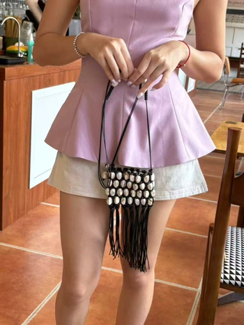 Korejskog stila mini torbica za slušalice sa školjkastim oblikom i resama, ženska pletena torba u stilu Chanel
