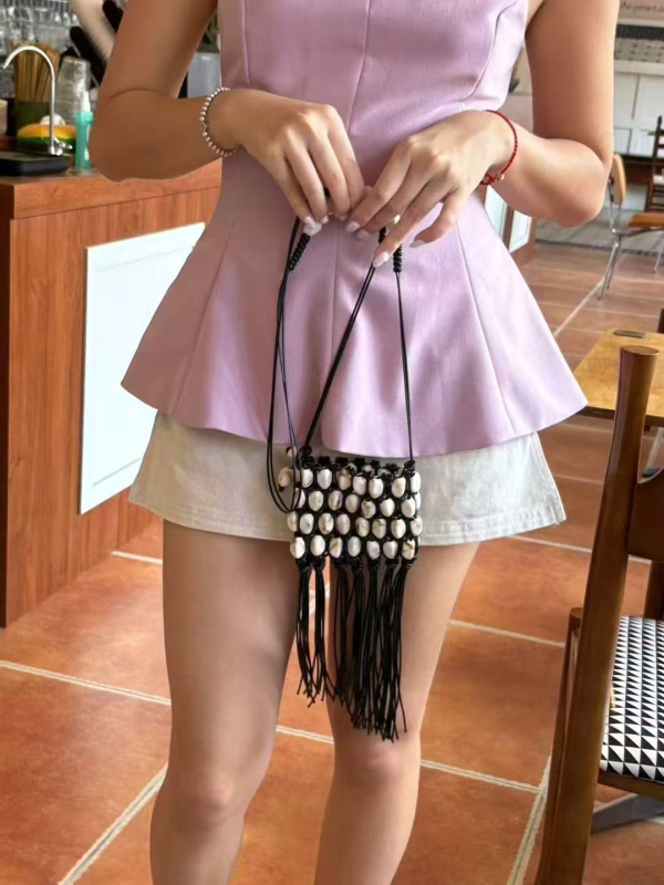 Korejskog stila mini torbica za slušalice sa školjkastim oblikom i resama, ženska pletena torba u stilu Chanel