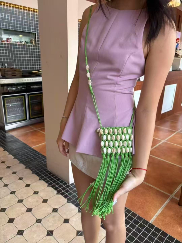 Korejskog stila mini torbica za slušalice sa školjkastim oblikom i resama, ženska pletena torba u stilu Chanel