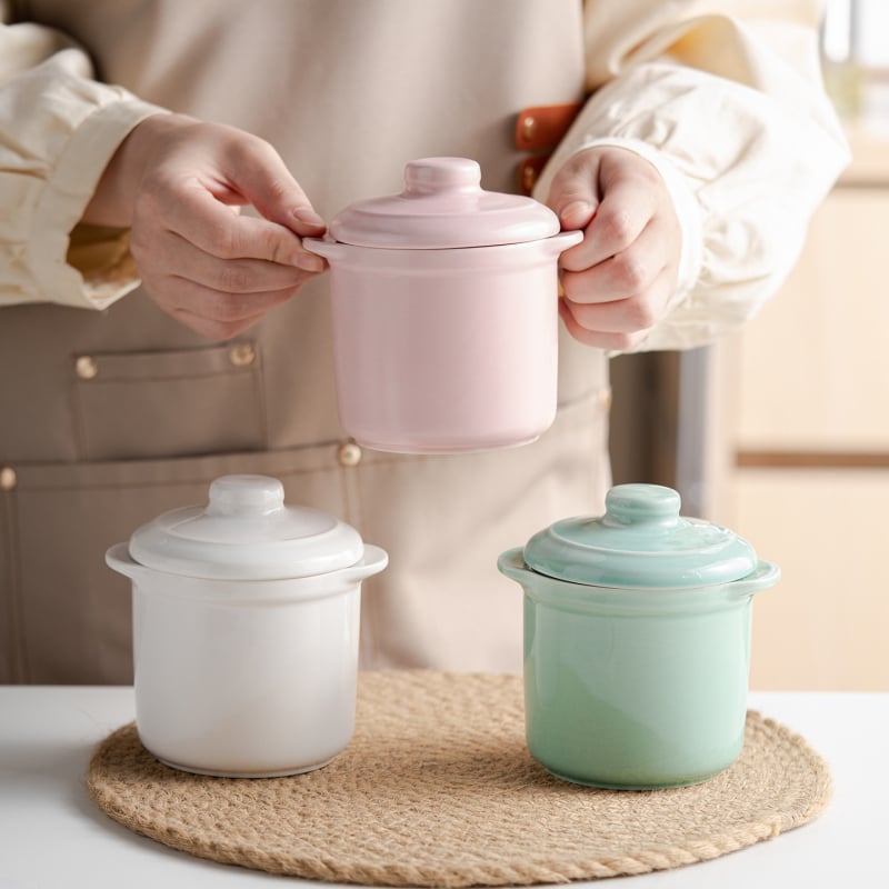 Oală ceramică cu două mânere și capac, pentru gătit în baie de apă, oală pentru supă cu cuib de păsări, dimensiune mică