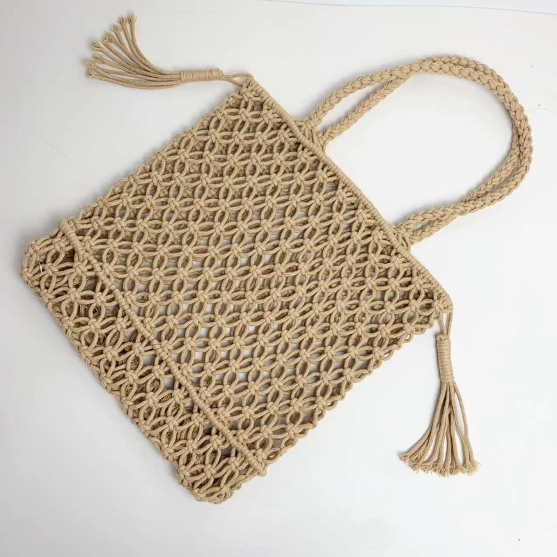 Vintage ručno pletena torba s resicama – mrežasta torba za plažu za ljeto