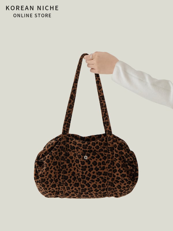 Tote torba velike kapacitete, korejskog stila za žene, leopard uzorak, retro, svestrana za nošenje u ruci i preko ramena