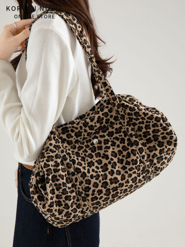 Tote torba velike kapacitete, korejskog stila za žene, leopard uzorak, retro, svestrana za nošenje u ruci i preko ramena