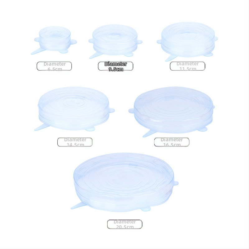 Set de 6 capace din silicon anti-miros pentru păstrarea prospețimii, pentru boluri rotunde transparente cu zâmbet