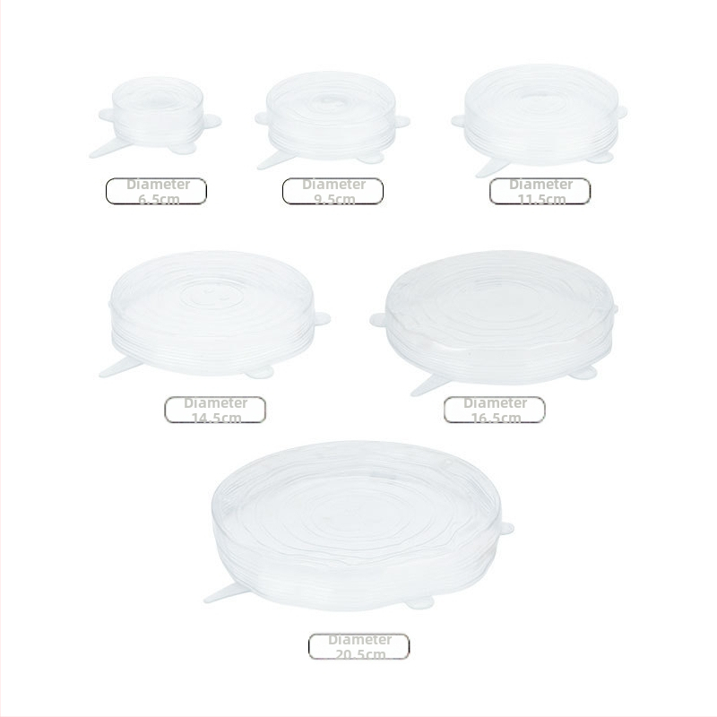 Set de 6 capace din silicon anti-miros pentru păstrarea prospețimii, pentru boluri rotunde transparente cu zâmbet