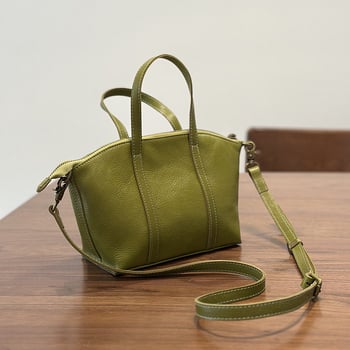 Mini torbica s oblikom školjke od prave kože, ženska torba preko ramena, crossbody, prvi sloj goveđe kože, biljna patinirana koža, korejskog stila umjetnički dizajn, mala i mekana
