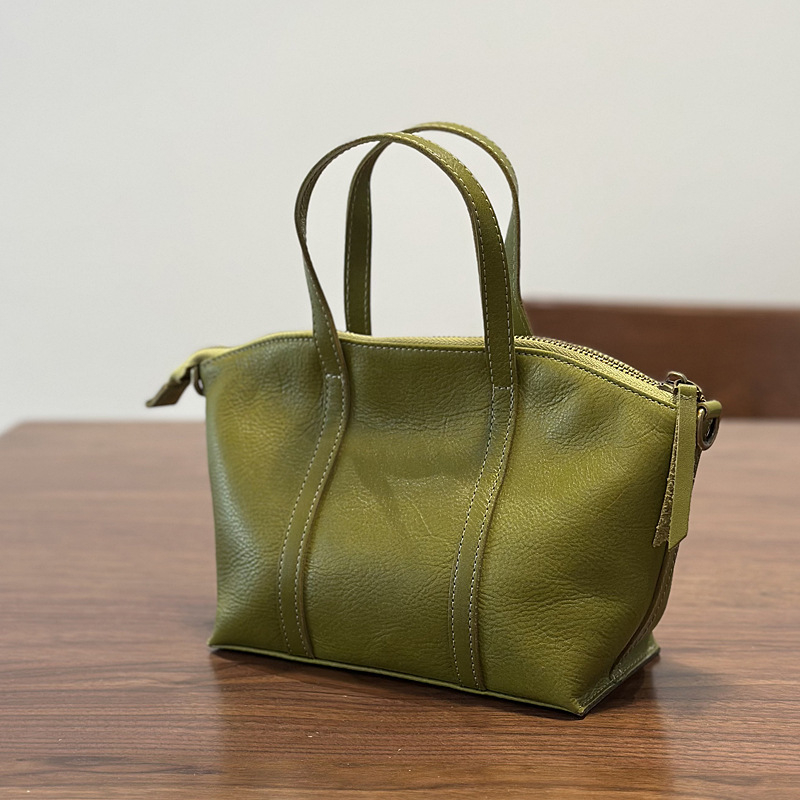 Mini torbica s oblikom školjke od prave kože, ženska torba preko ramena, crossbody, prvi sloj goveđe kože, biljna patinirana koža, korejskog stila umjetnički dizajn, mala i mekana