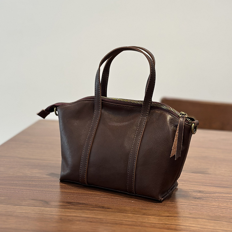 Mini torbica s oblikom školjke od prave kože, ženska torba preko ramena, crossbody, prvi sloj goveđe kože, biljna patinirana koža, korejskog stila umjetnički dizajn, mala i mekana