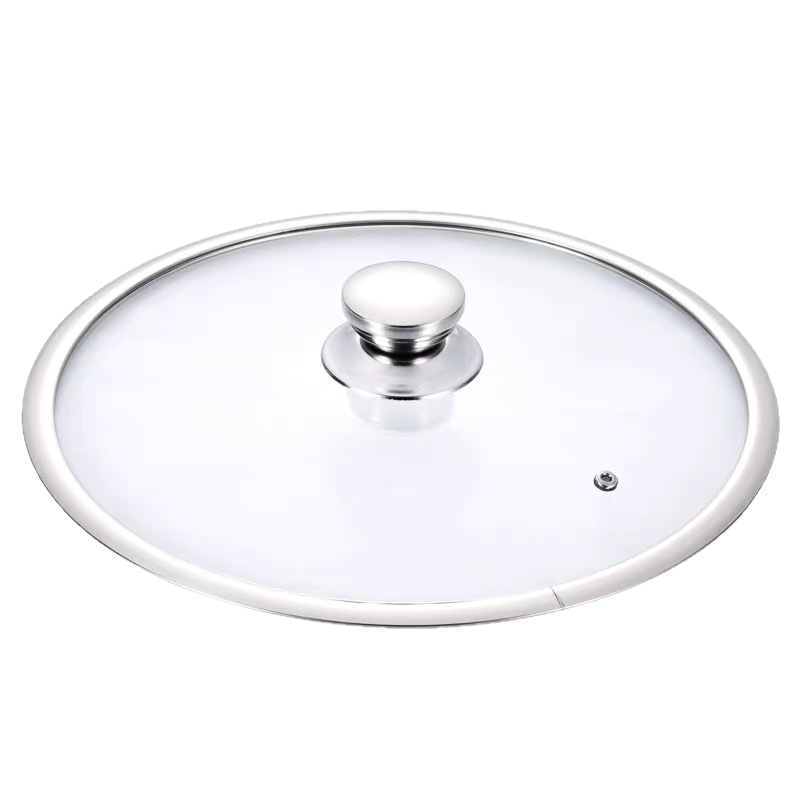 Capac de oală în formă de T din oțel inoxidabil cu margine largă, capac din sticlă temperată pentru uz casnic, fără mâner